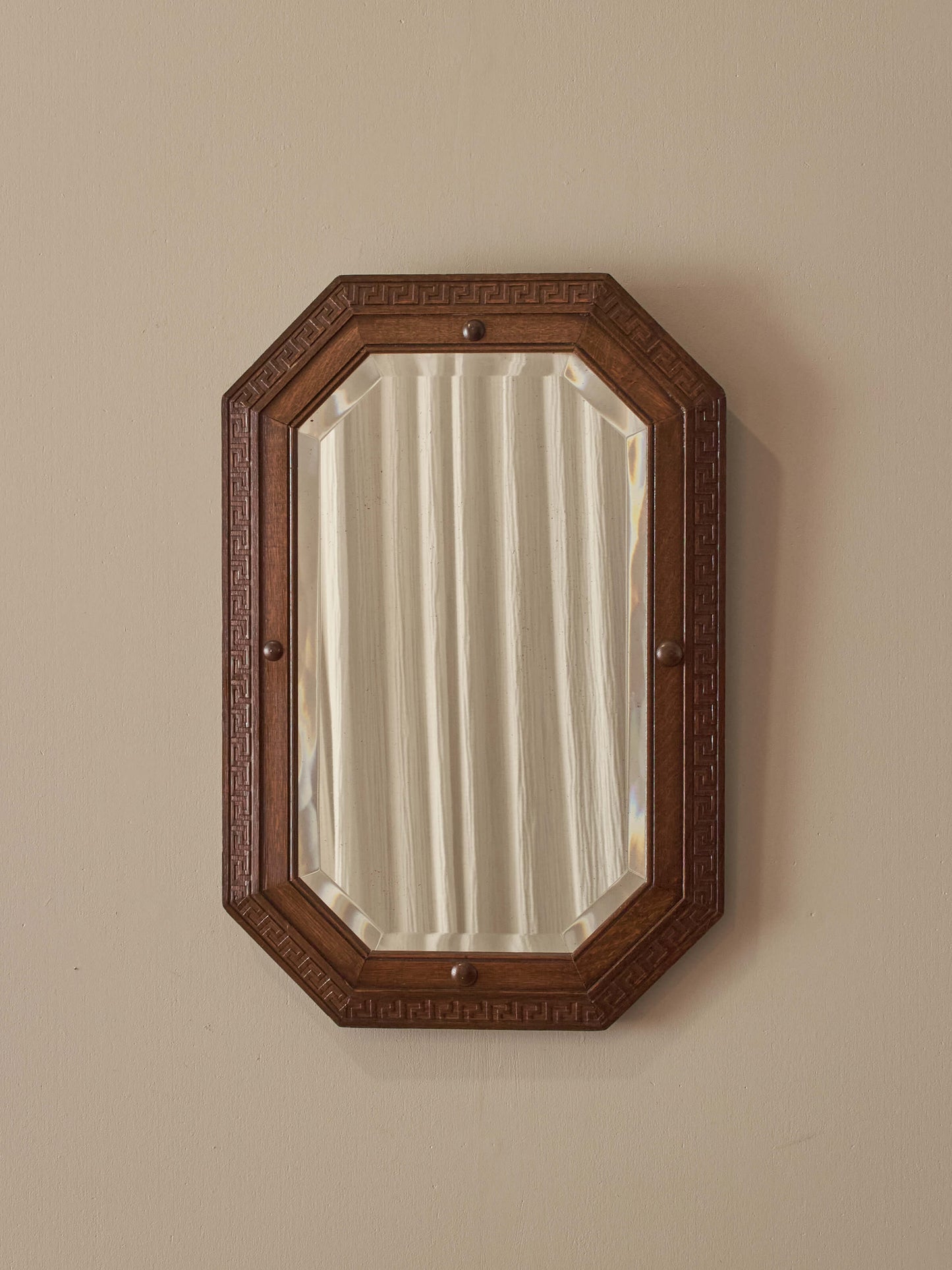 Edwardian oak octagonal bevelled mirror