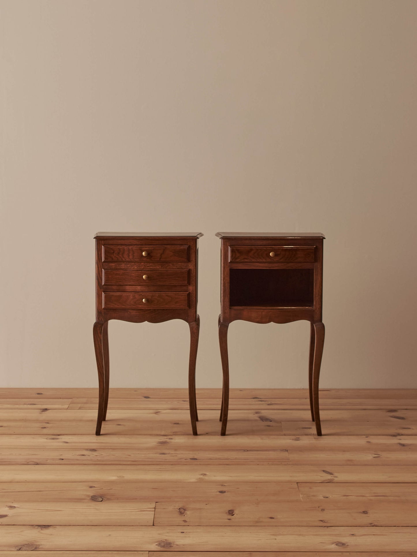 Pair of French vintage oak bedside tables