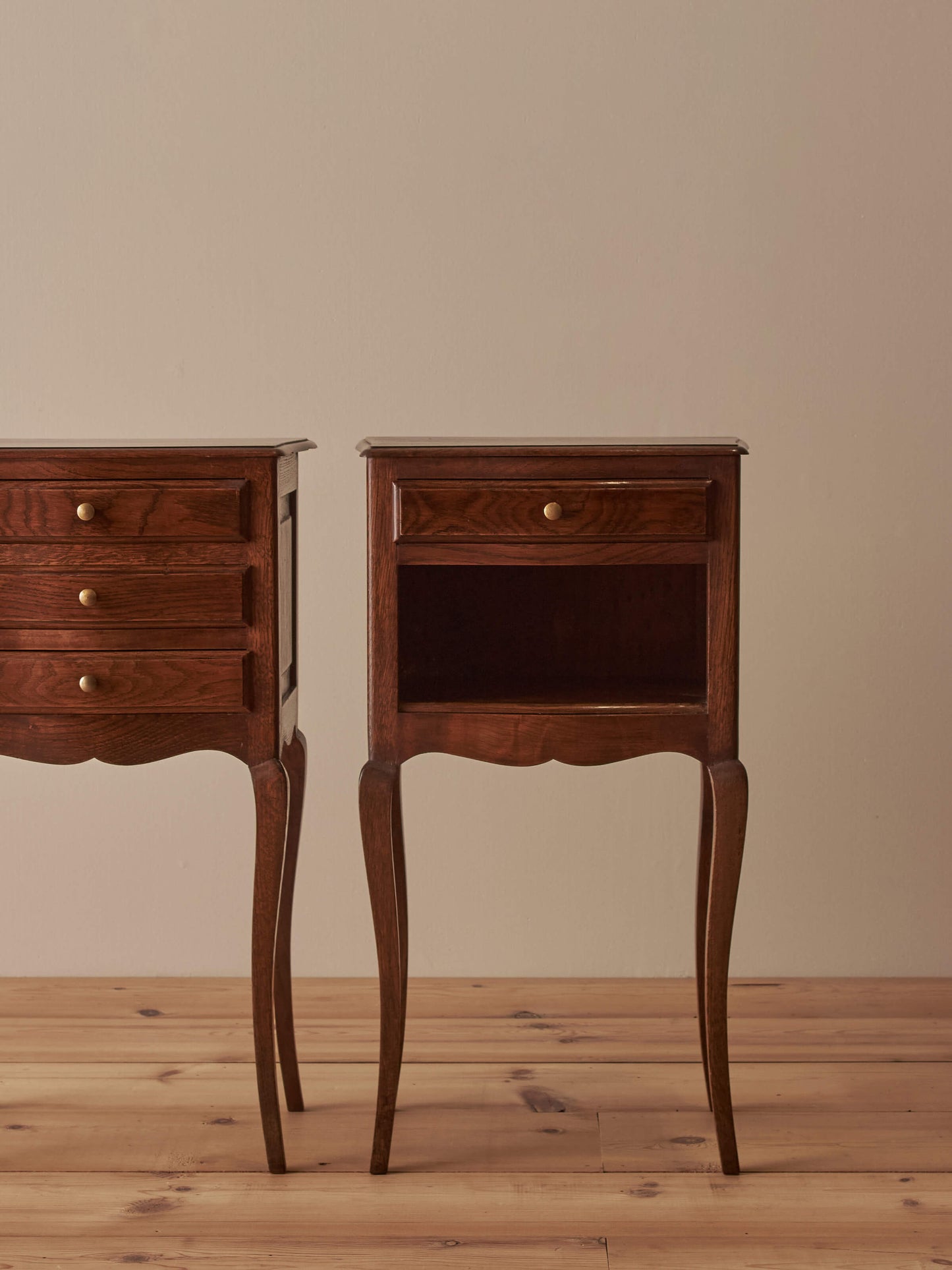 Pair of French vintage oak bedside tables