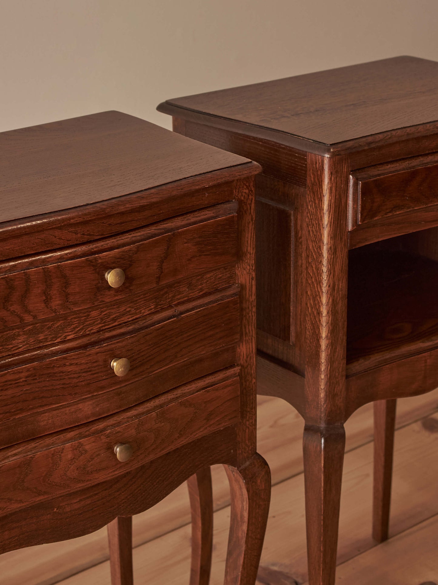 Pair of French vintage oak bedside tables