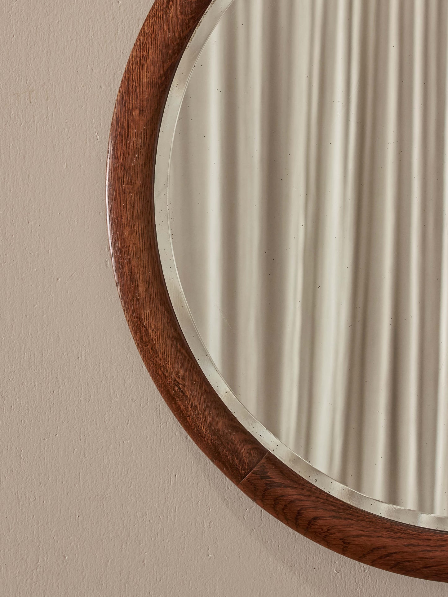 Antique circular oak bevelled mirror