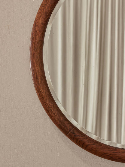 Antique circular oak bevelled mirror