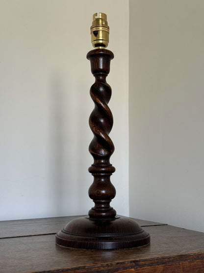 Antique oak barley twist table lamp