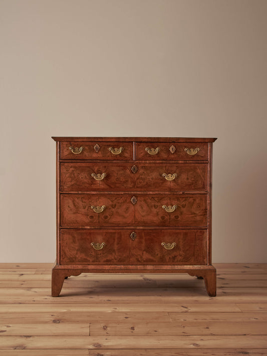 George I figured walnut chest of drawers