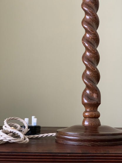 Oak barley twist table lamp