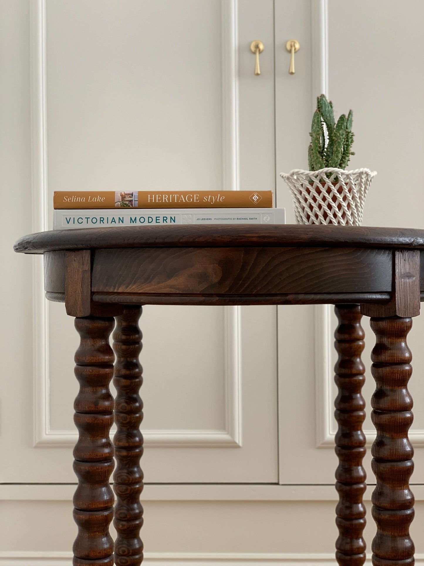 French antique circular bobbin table