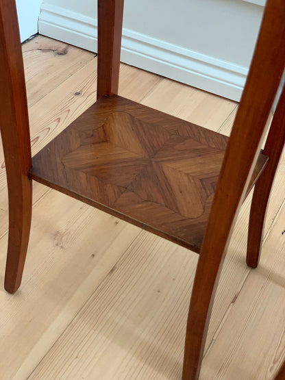 Pair of French antique marquetry petite bedside tables