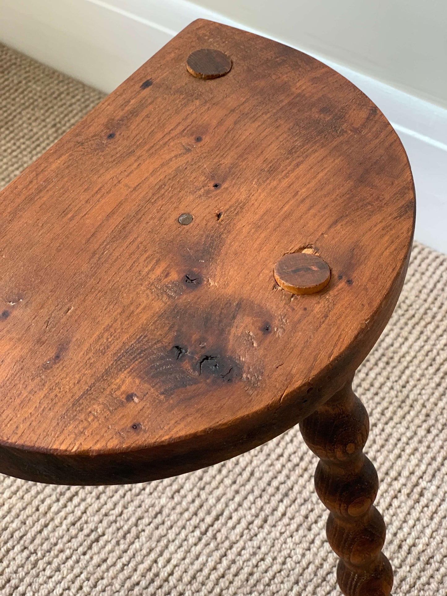 Short antique demilune bobbin stool