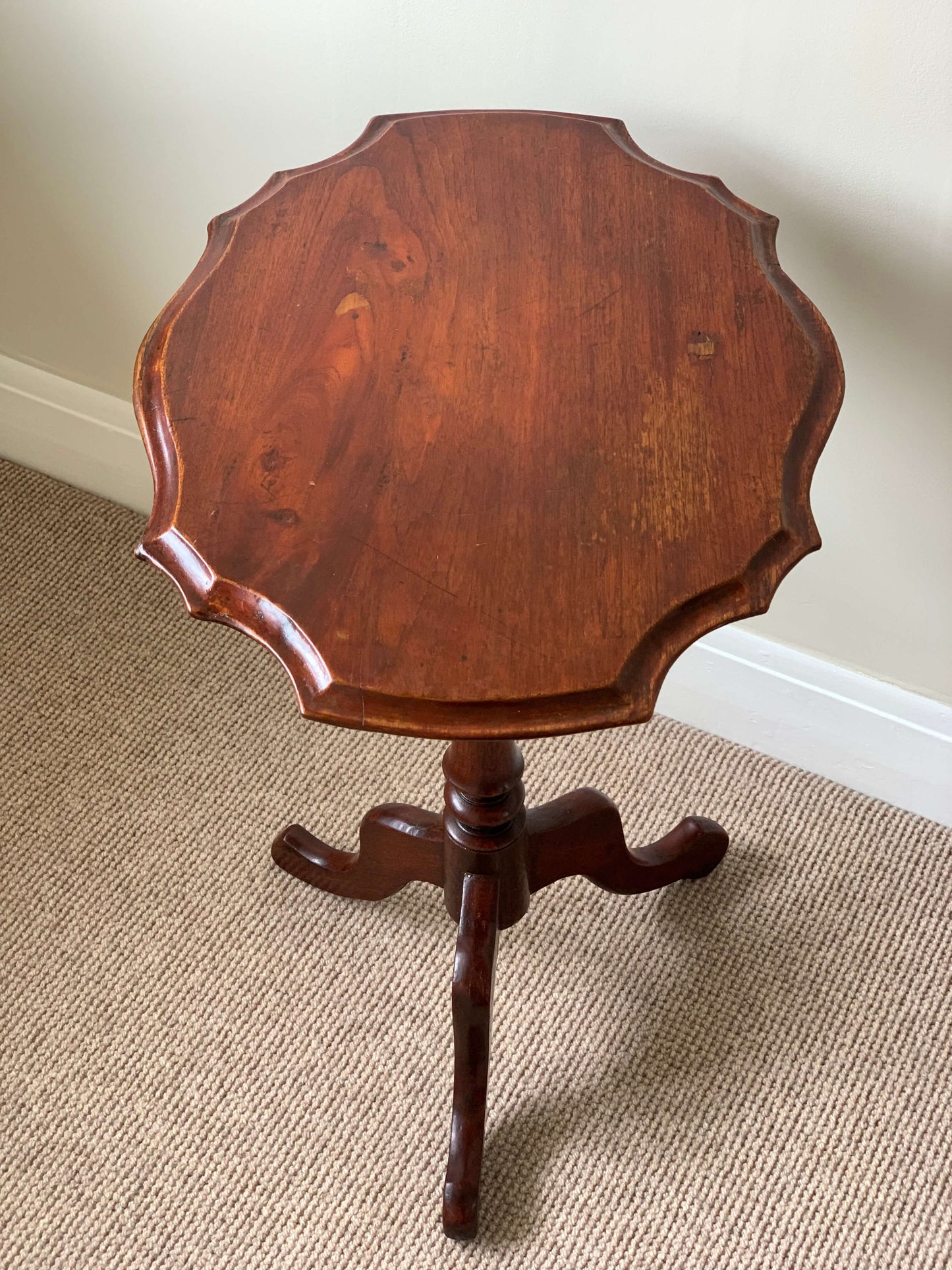 Antique scallop-edged occasional table on splayed legs