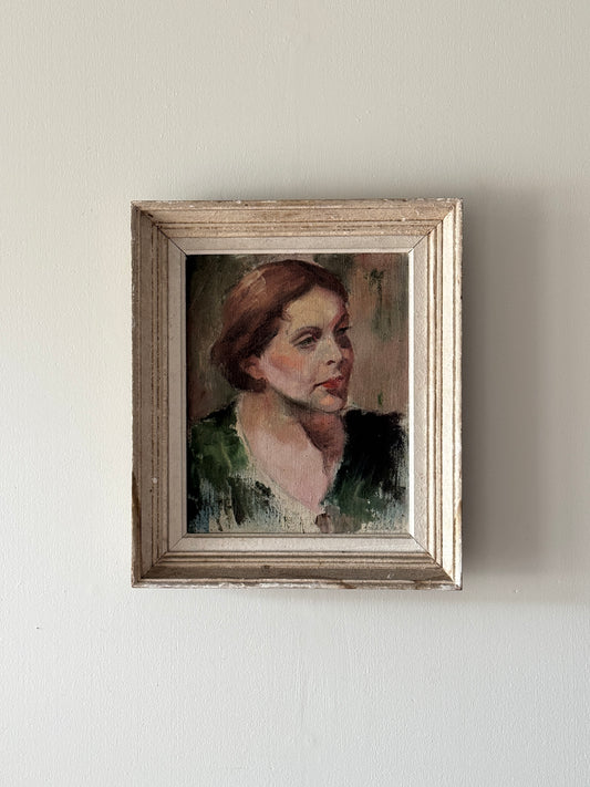 Mid-century ‘woman in green’ framed painting