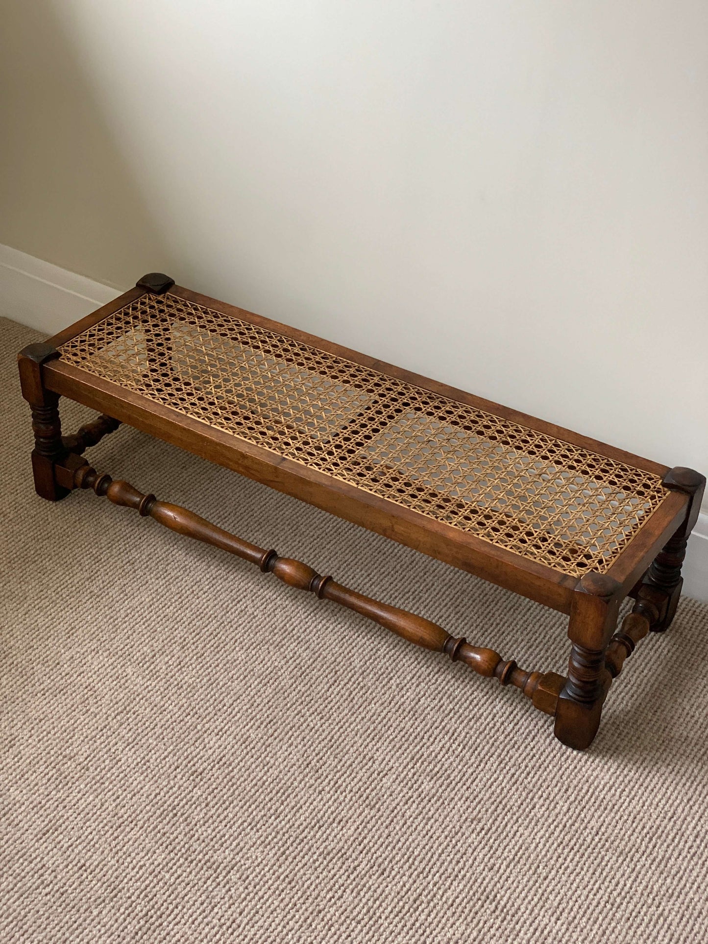 Antique long rattan bench