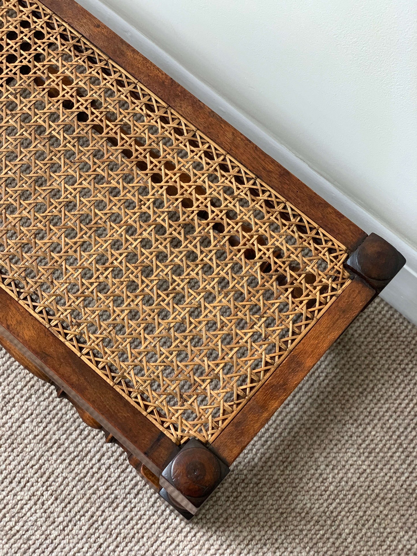 Antique long rattan bench