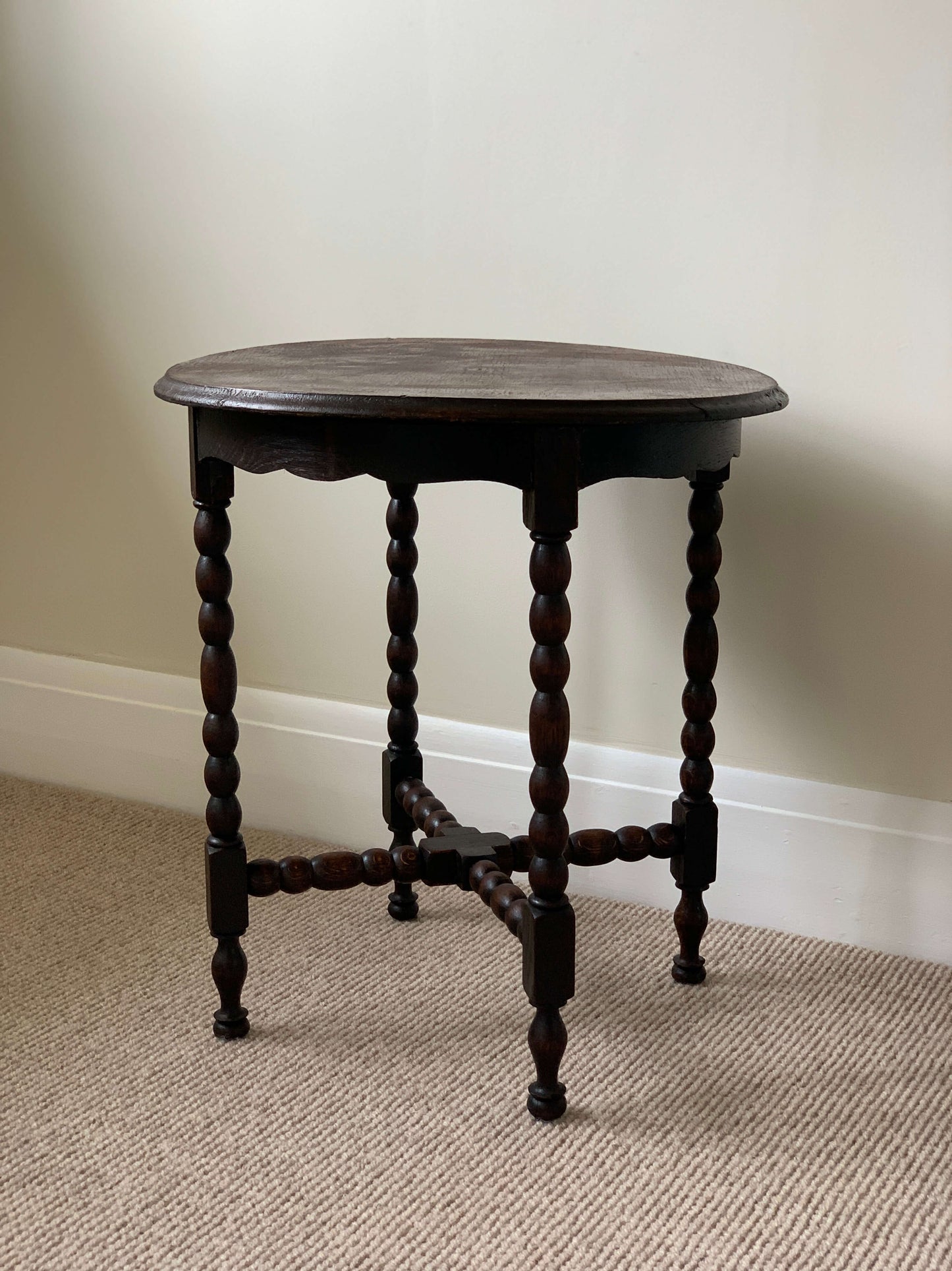 French antique bobbin circular side table