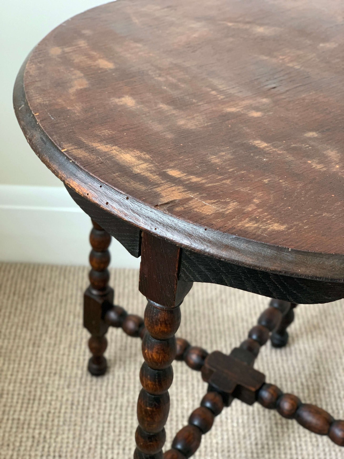 French antique bobbin circular side table