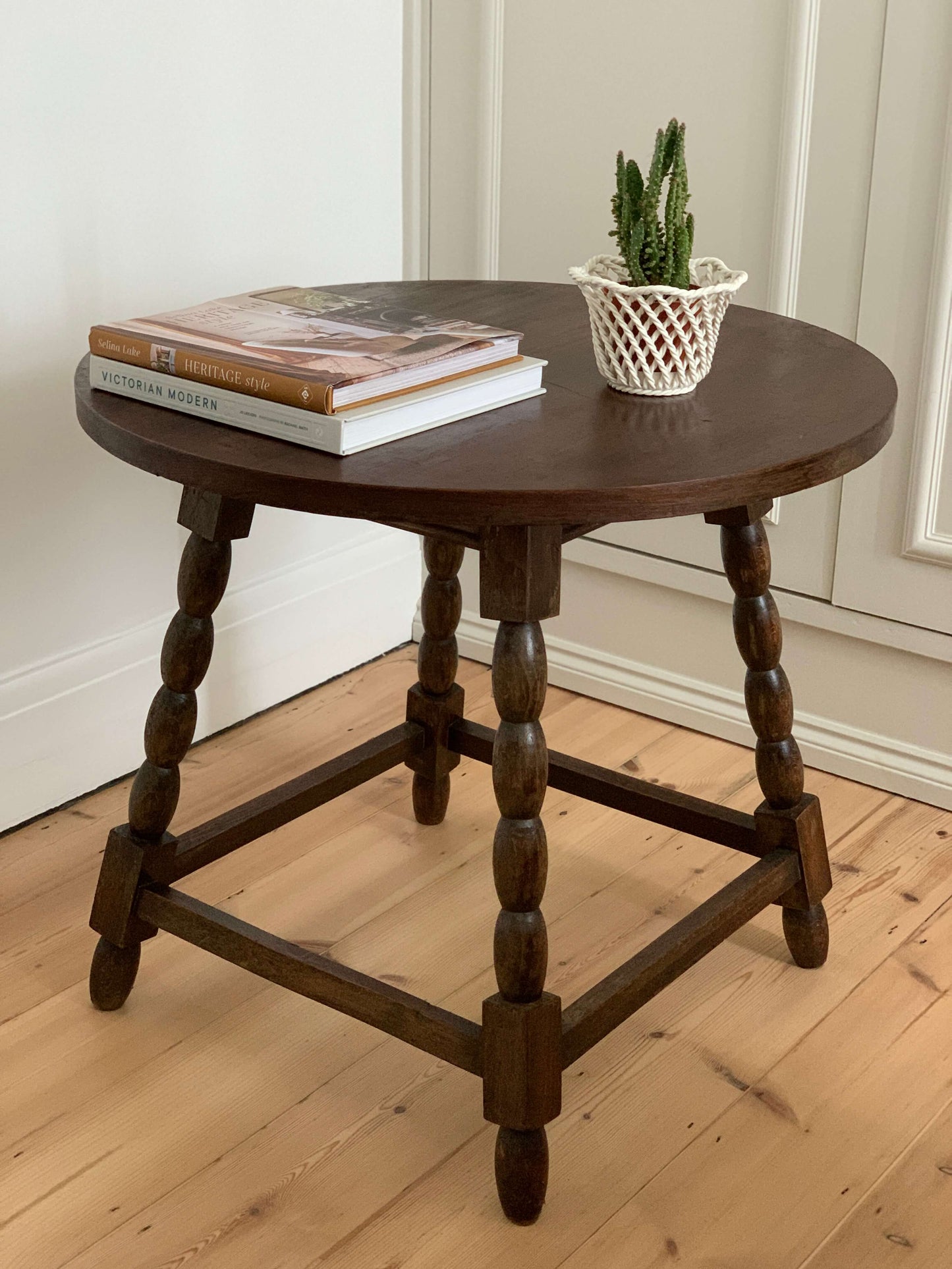 French antique circular bobbin table