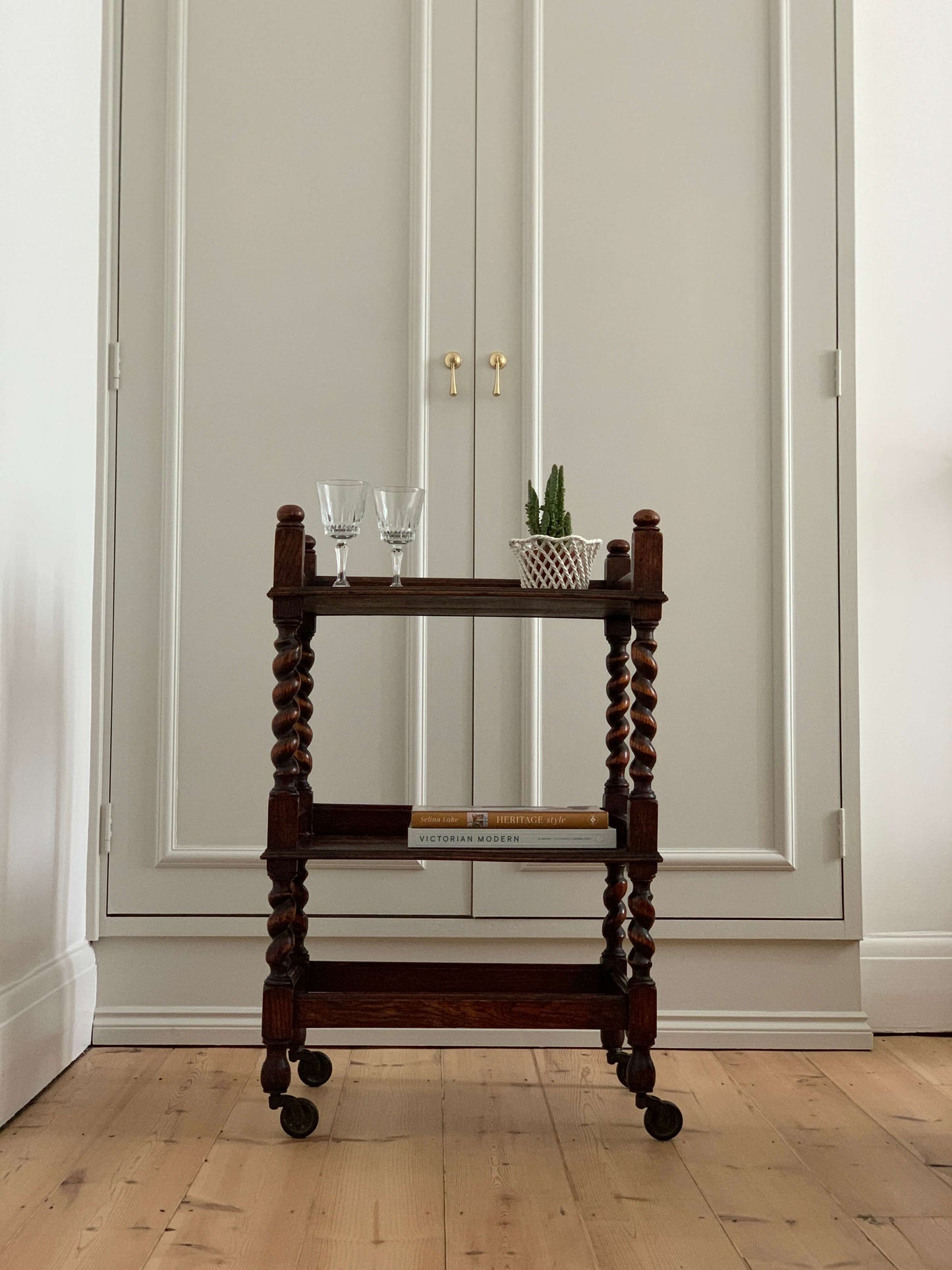 Antique barley twist bar cart