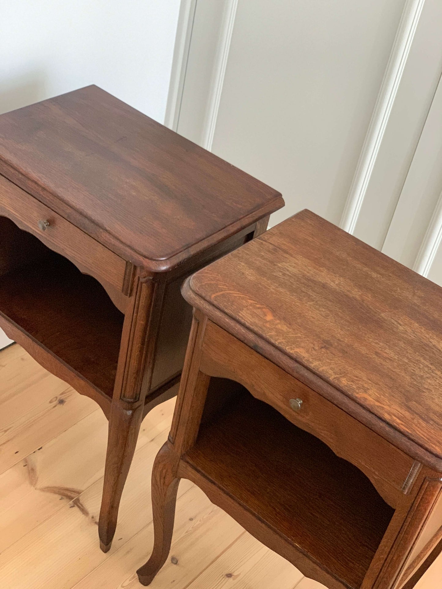 Pair of antique French oak bedside tables