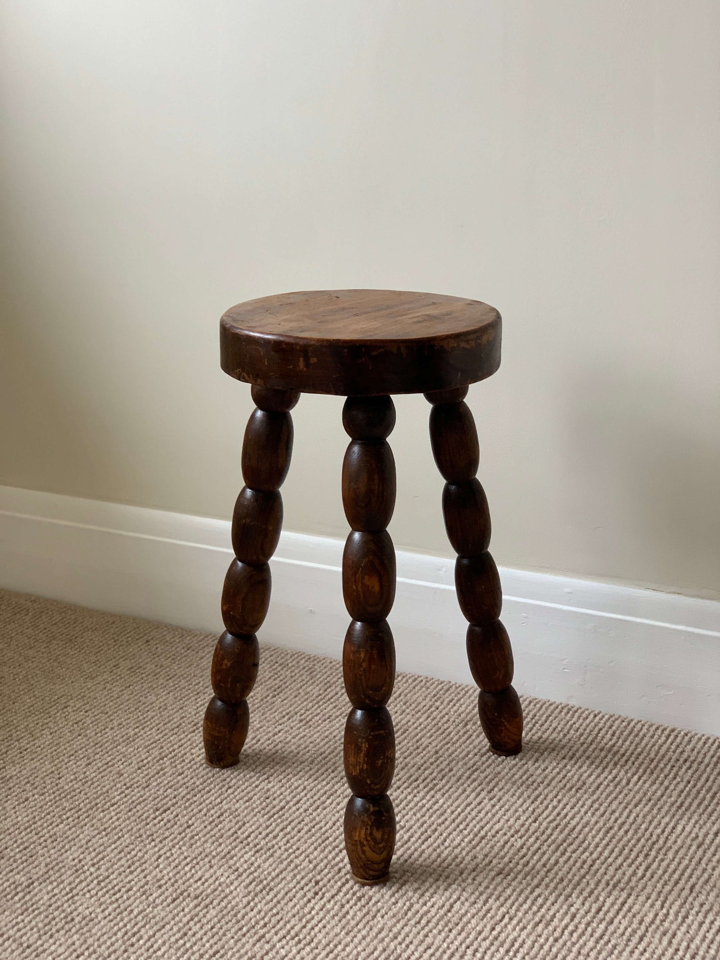 French antique chunky bobbin stool