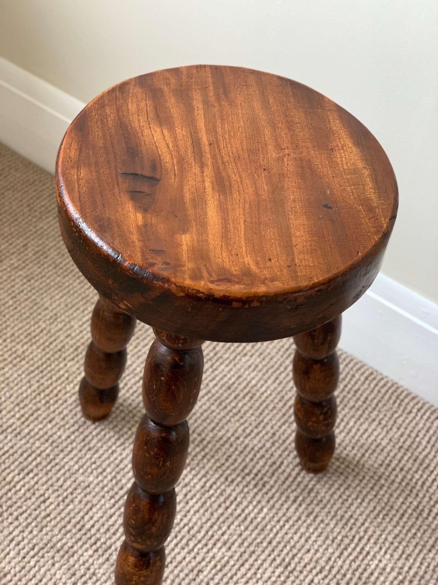 French antique chunky bobbin stool