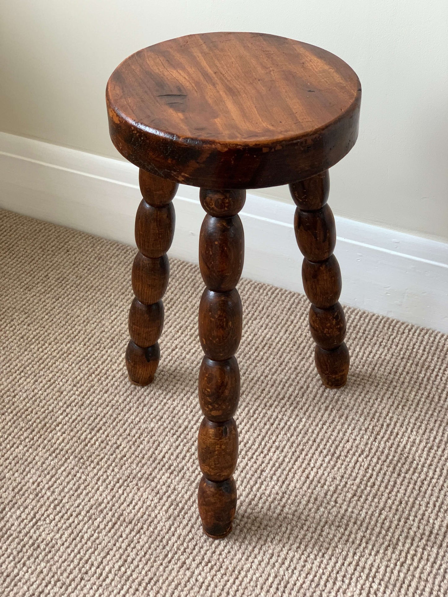 French antique chunky bobbin stool