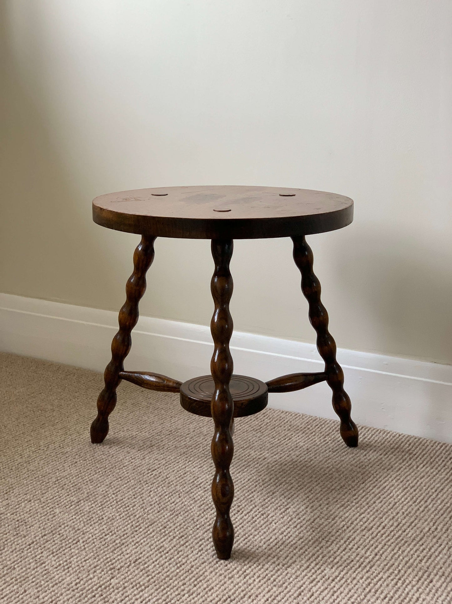 French antique circular bobbin table