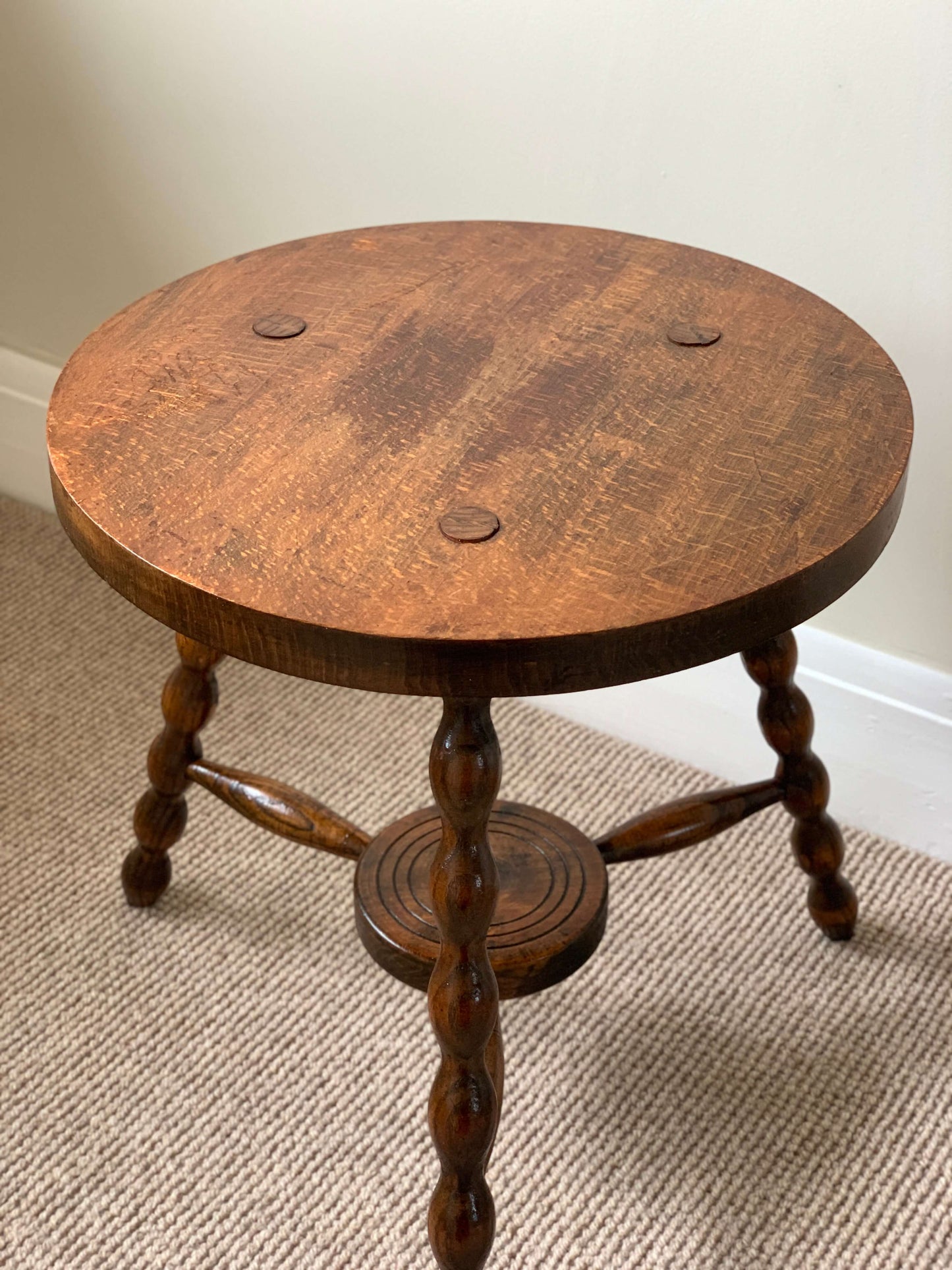 French antique circular bobbin table