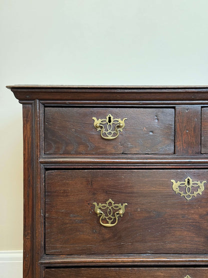 William and Mary oak chest of drawers on bun feet