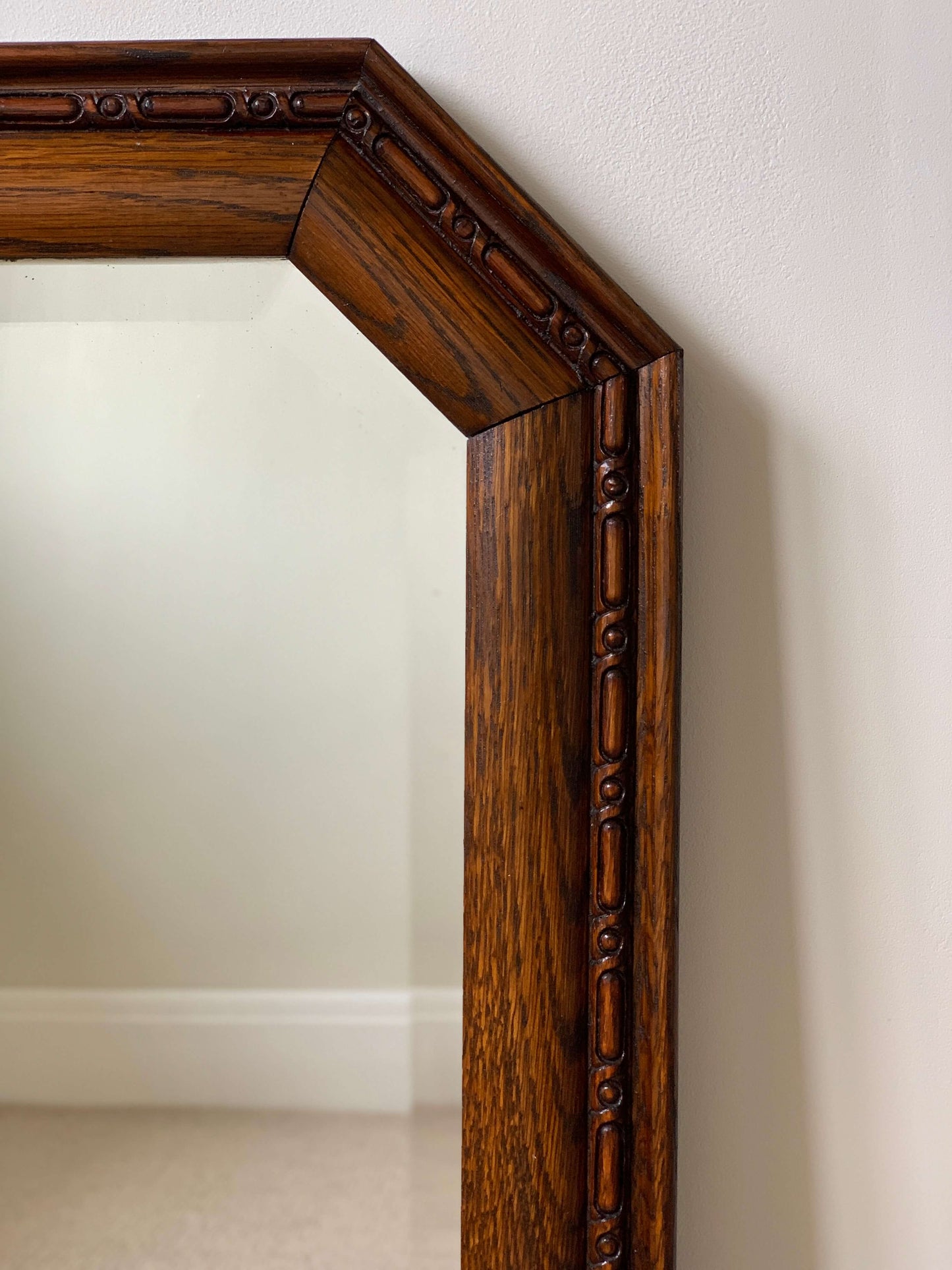 Antique oak octagonal bevelled mirror