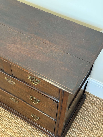 William and Mary oak chest of drawers on bun feet