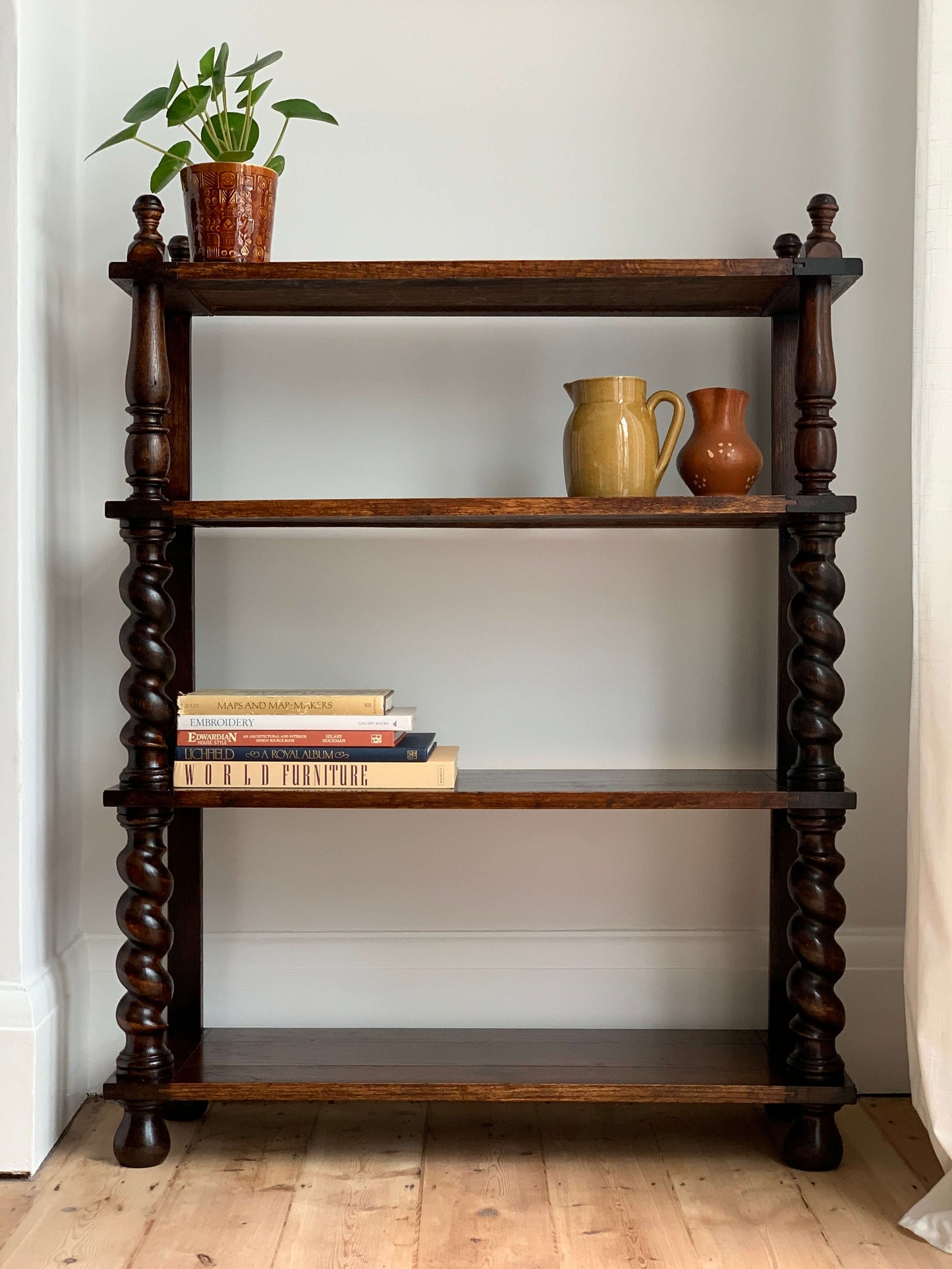 Antique barley twist freestanding shelving unit