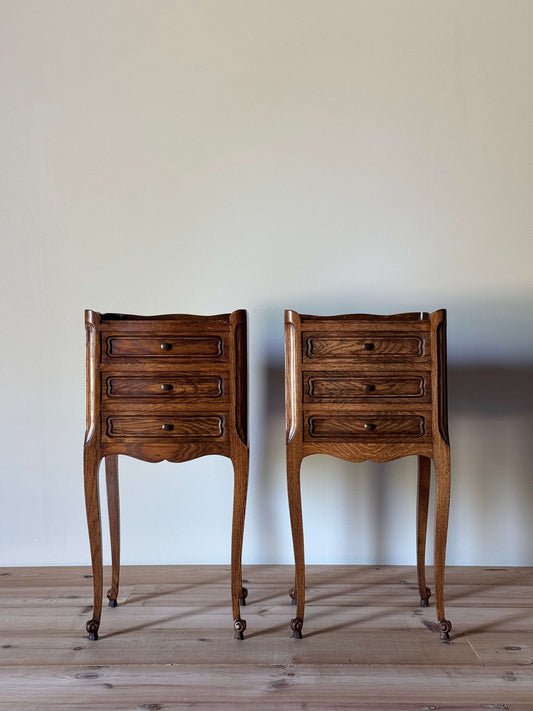 Pair of French vintage bedside tables with three drawers