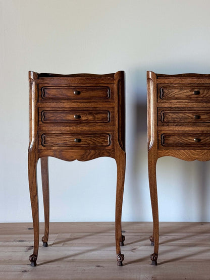 Pair of French vintage bedside tables with three drawers