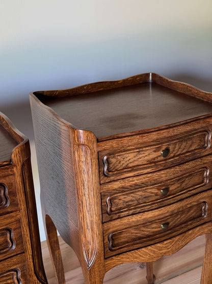 Pair of French vintage bedside tables with three drawers