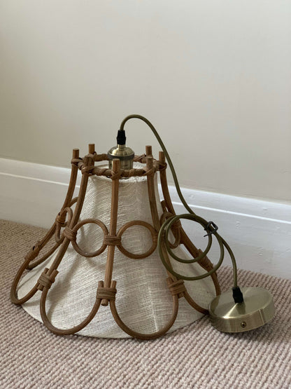 French mid-century linen pendant light