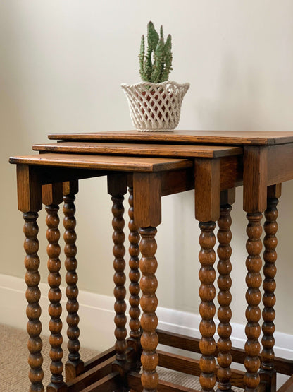 Vintage nest of three bobbin tables