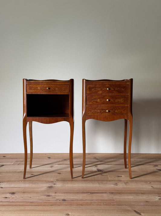 Pair of French vintage marquetry bedside tables