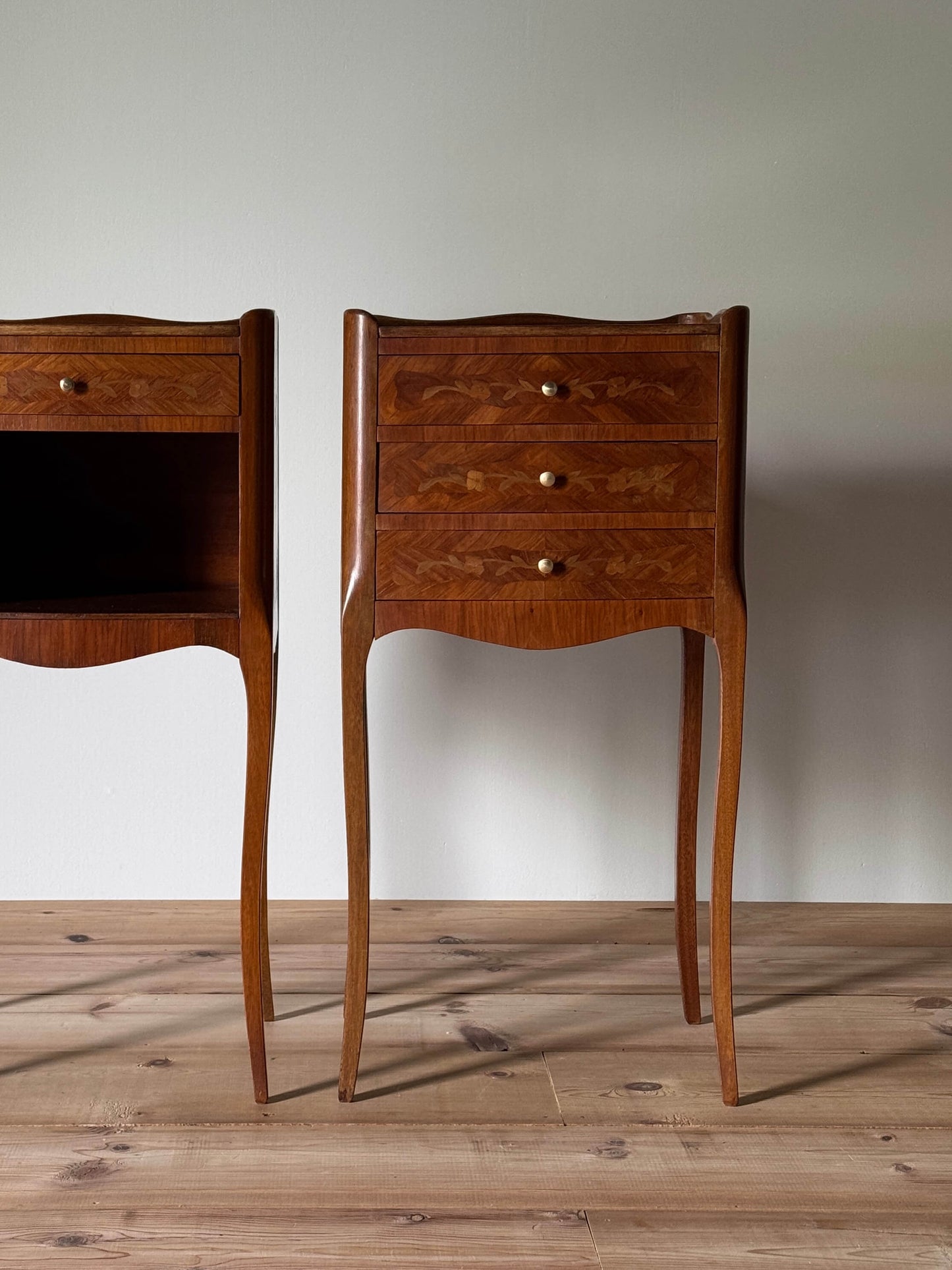 Pair of French vintage marquetry bedside tables