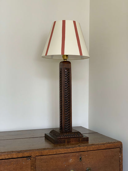 French antique oak table lamp in the manner of Charles Dudouyt