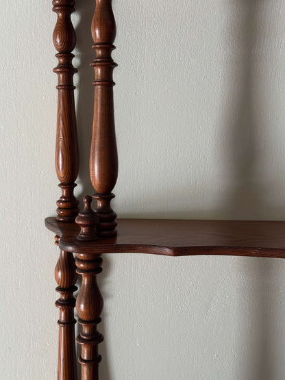 French vintage pitch pine wall-hung shelf