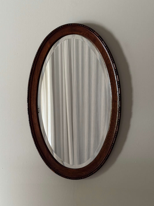 Victorian oval oak mirror with bobbin detailing