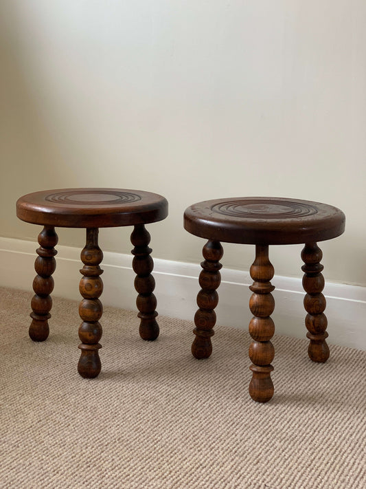 Pair of circular bobbin stools