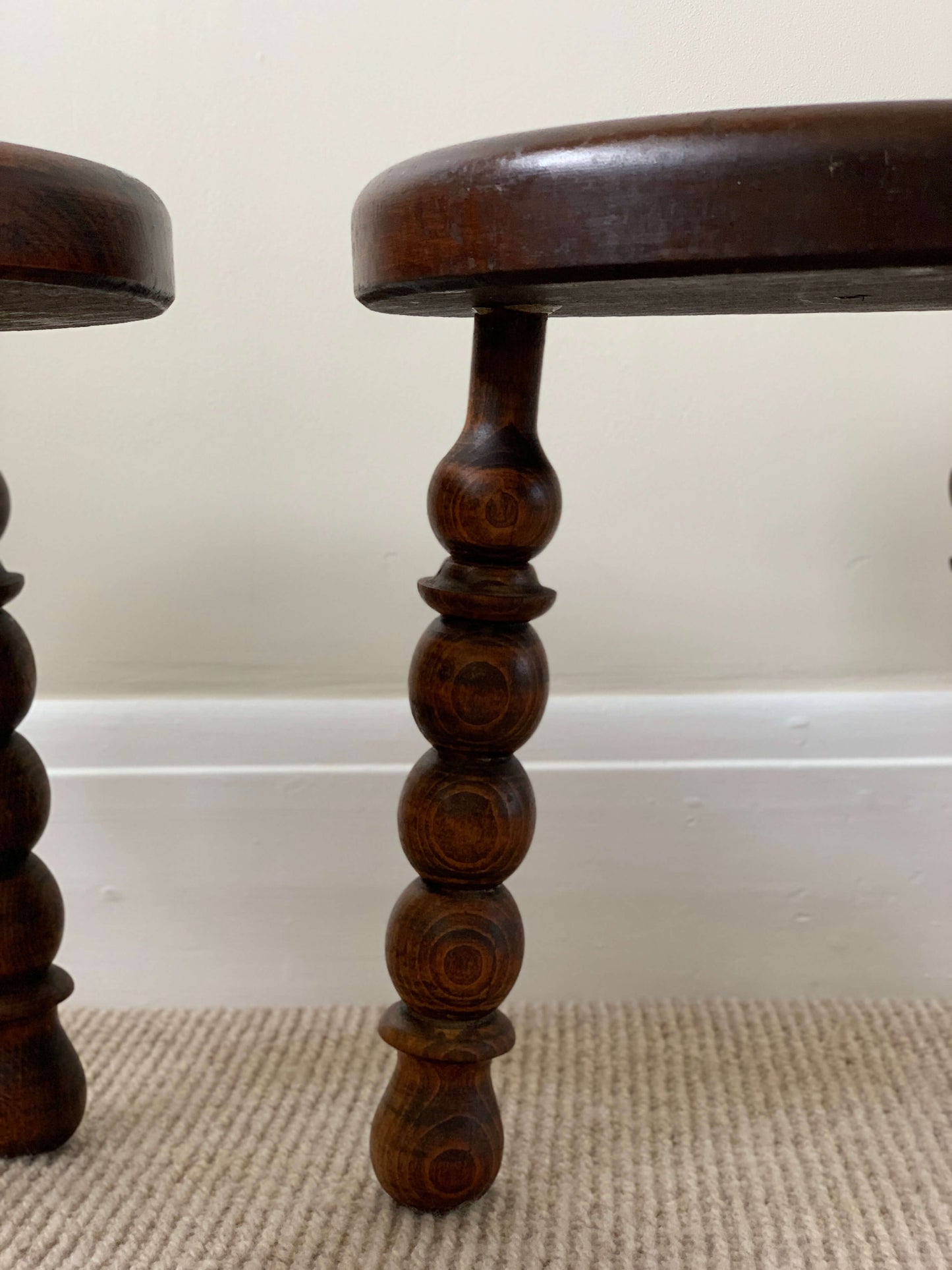 Pair of circular bobbin stools