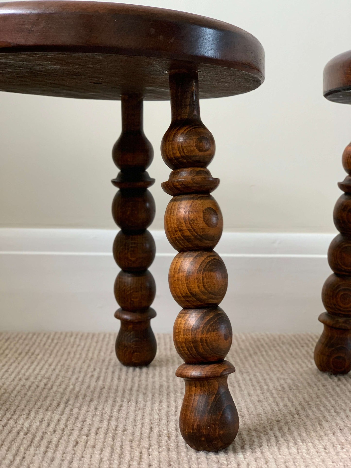 Pair of circular bobbin stools