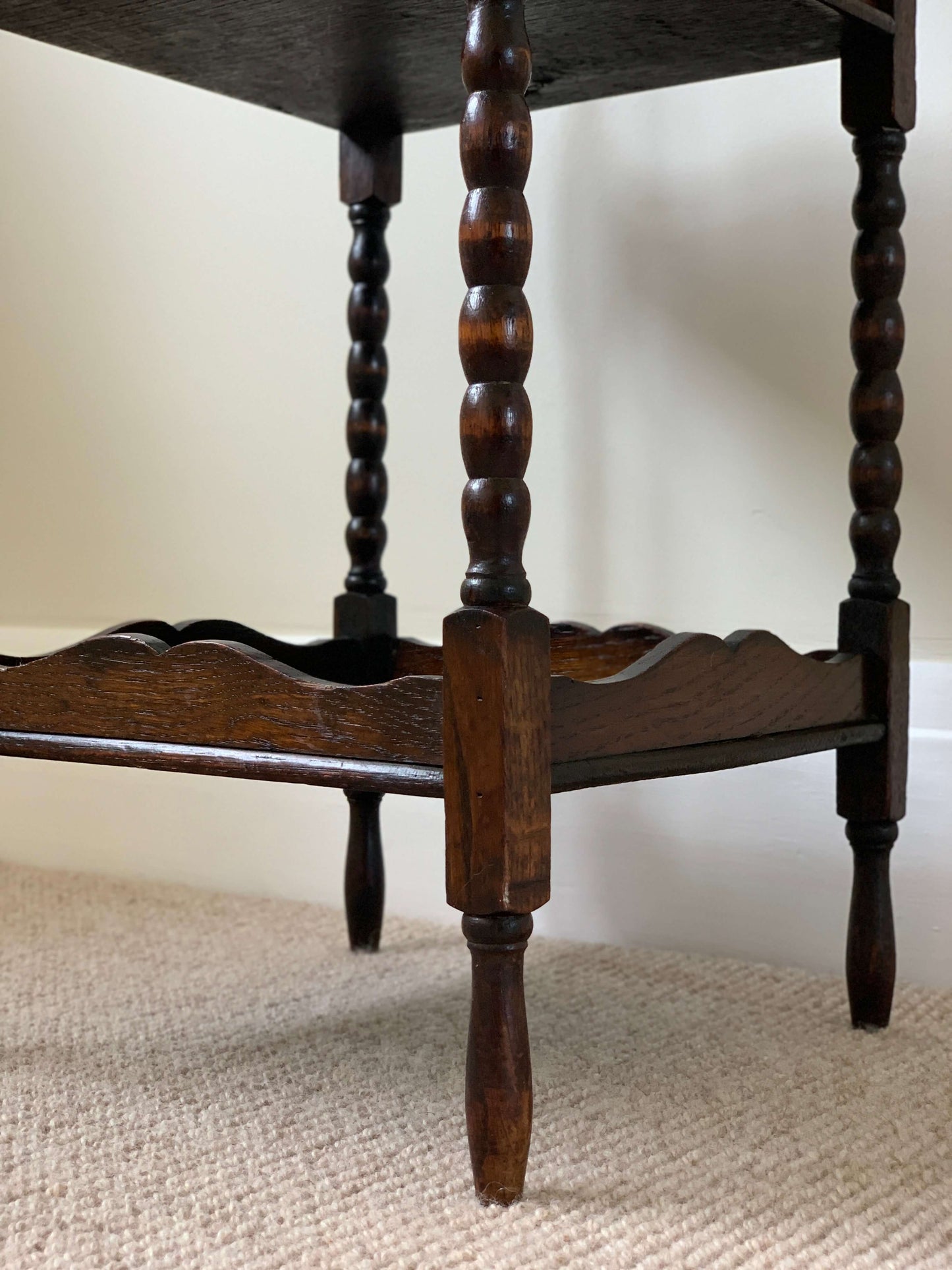 Antique bobbin three tiered shelving unit