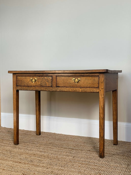 Antique oak writing desk with two drawers