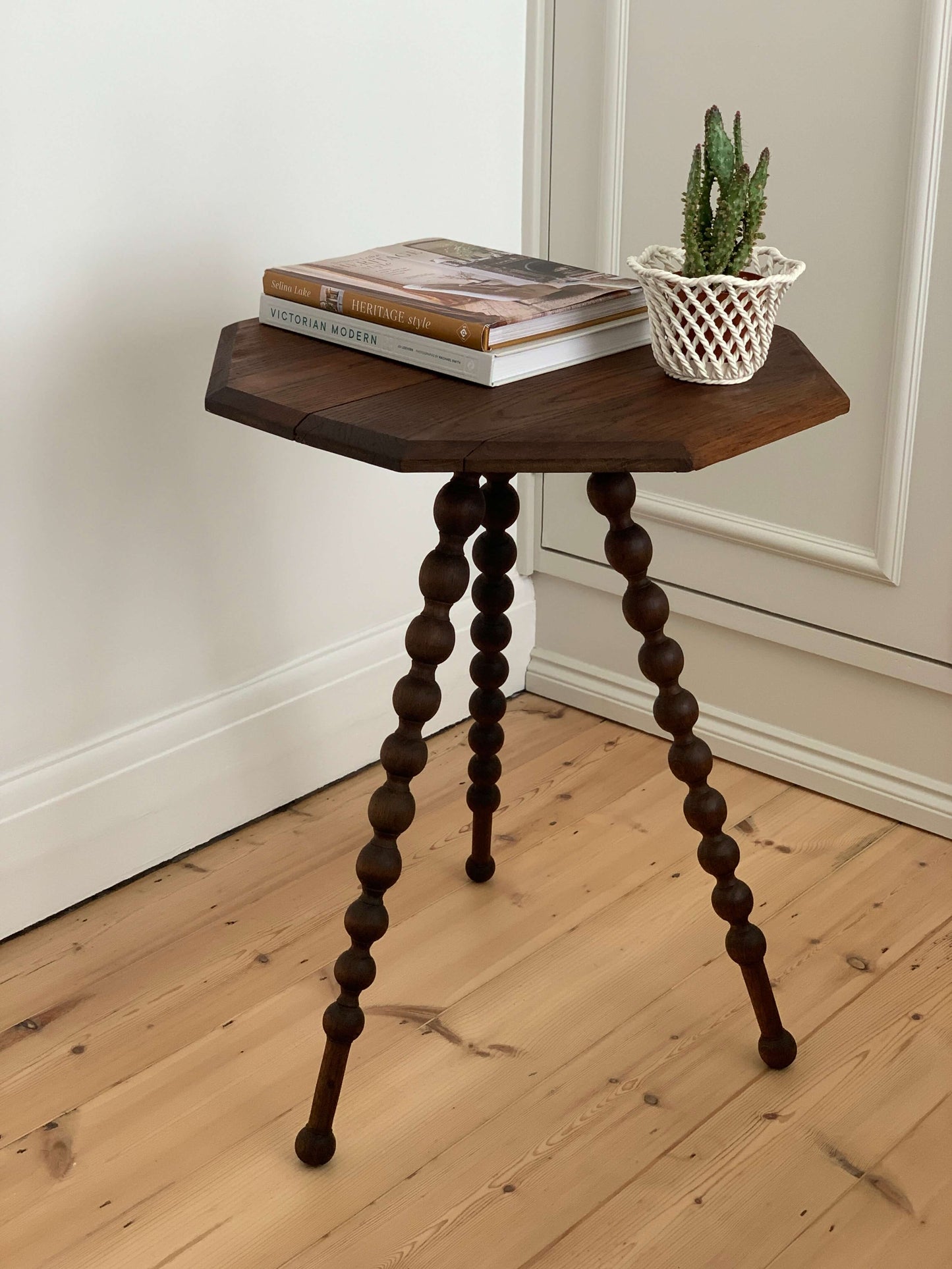 ON HOLD French Victorian antique octagonal bobbin side table