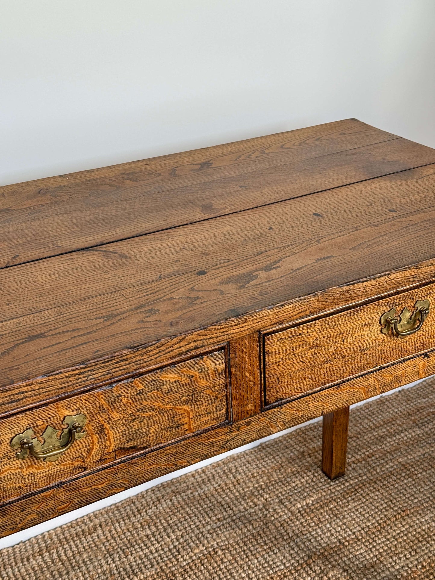 Antique oak writing desk with two drawers