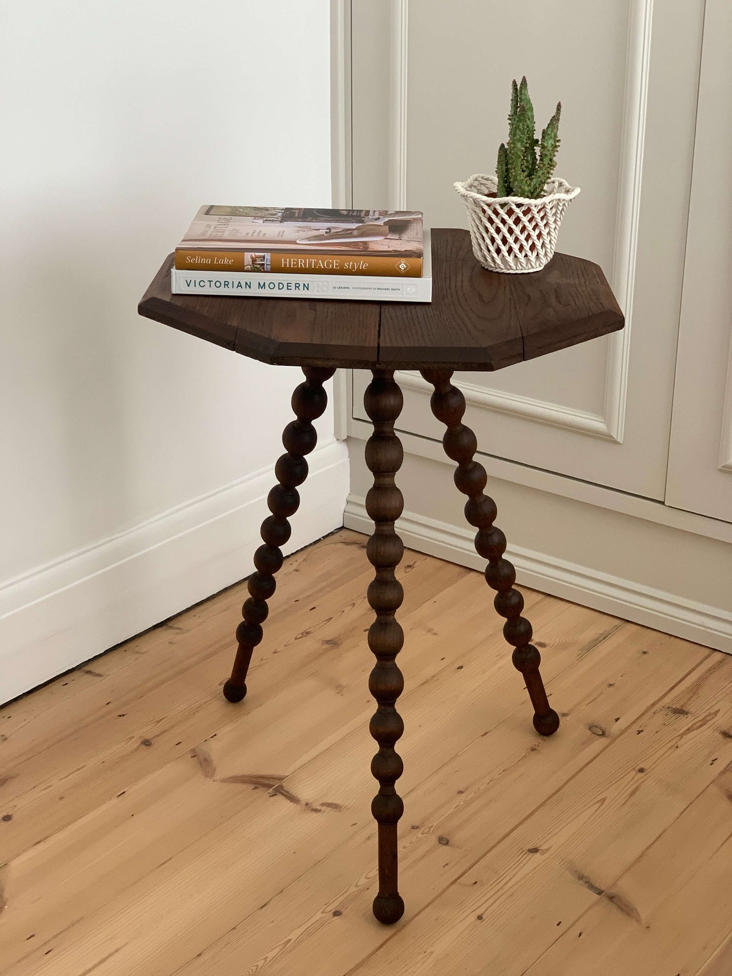 ON HOLD French Victorian antique octagonal bobbin side table