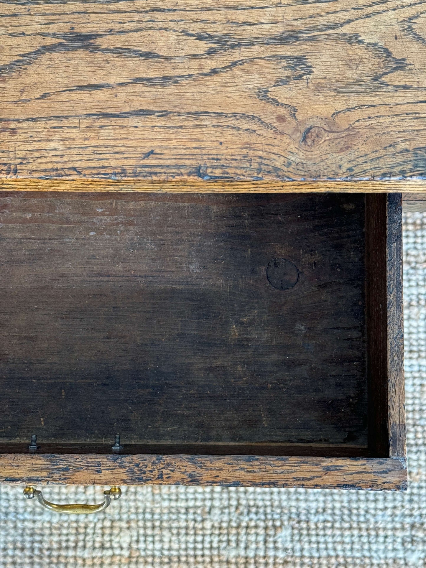 Antique oak writing desk with two drawers