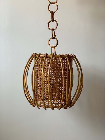 French mid-century rattan pendant shade